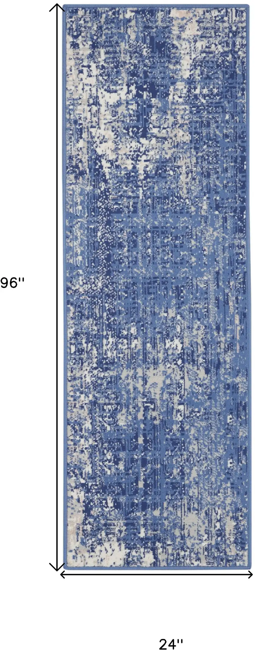 8' Ivory and Blue Abstract Distressed Non Skid Runner Rug Photo 3