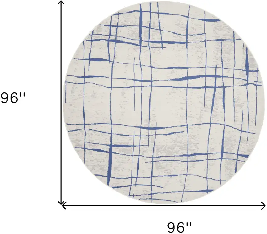8' Ivory and Blue Abstract Distressed Round Rug Photo 3