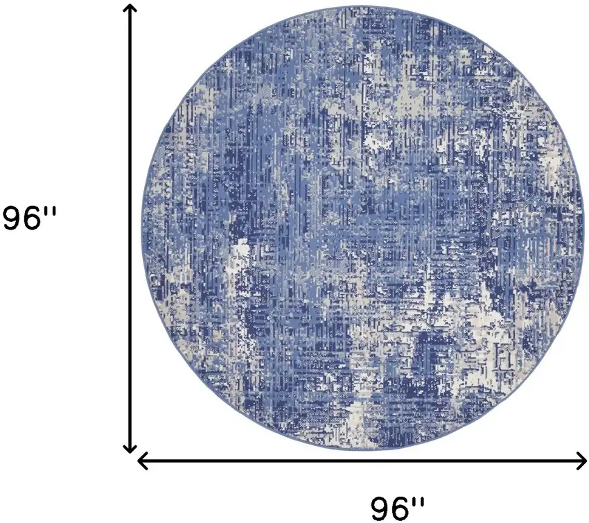 8' Ivory and Blue Abstract Distressed Round Rug Photo 3