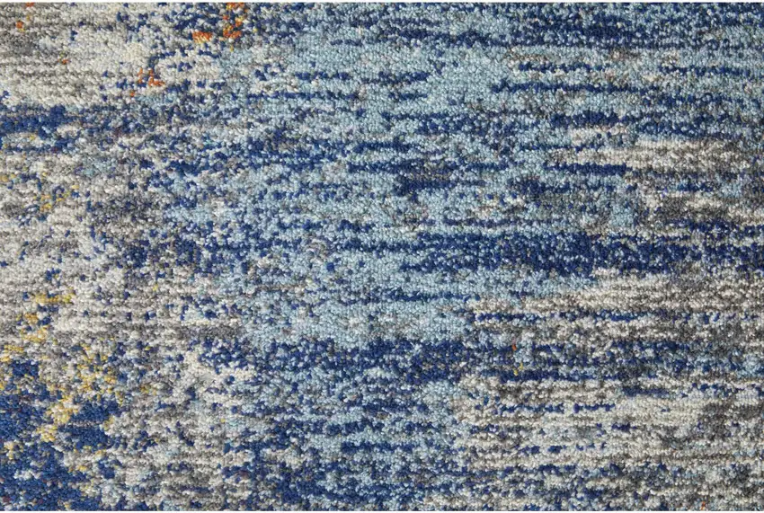 8' Ivory and Blue Abstract Power Loom Distressed Runner Rug Photo 7
