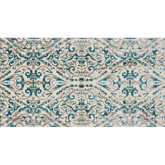 8' Ivory and Blue Abstract Power Loom Runner Rug Photo 9