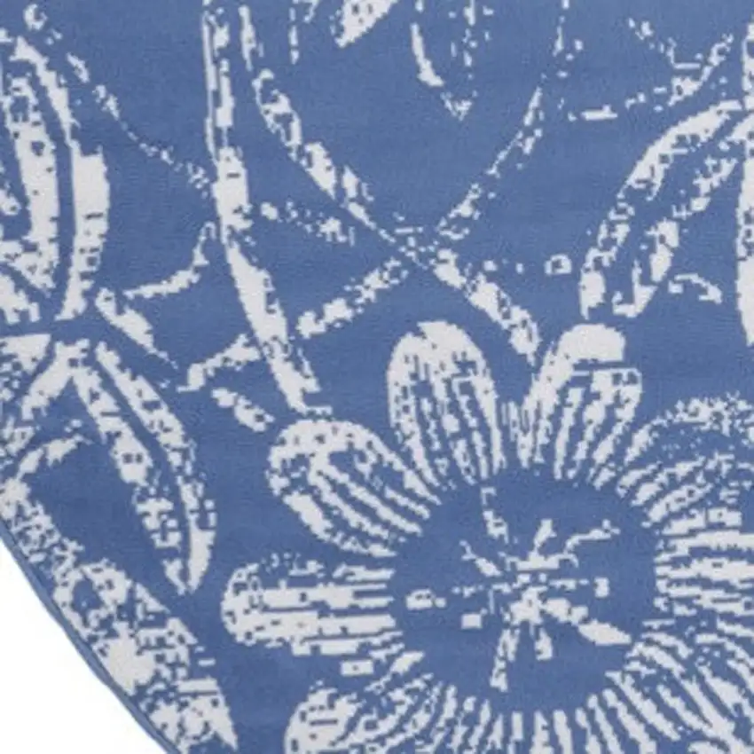 8' Ivory and Blue Floral Distressed Round Rug Photo 3