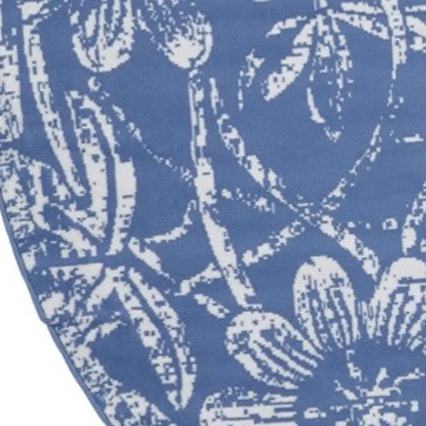 8' Ivory and Blue Floral Distressed Round Rug Photo 7