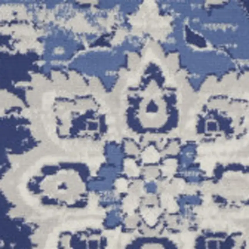 5' Ivory and Blue Floral Medallion Round Rug Photo 2