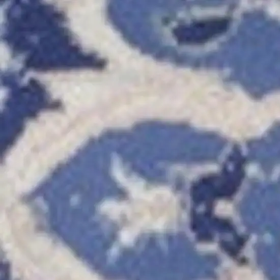 8' Ivory and Blue Floral Round Rug Photo 4