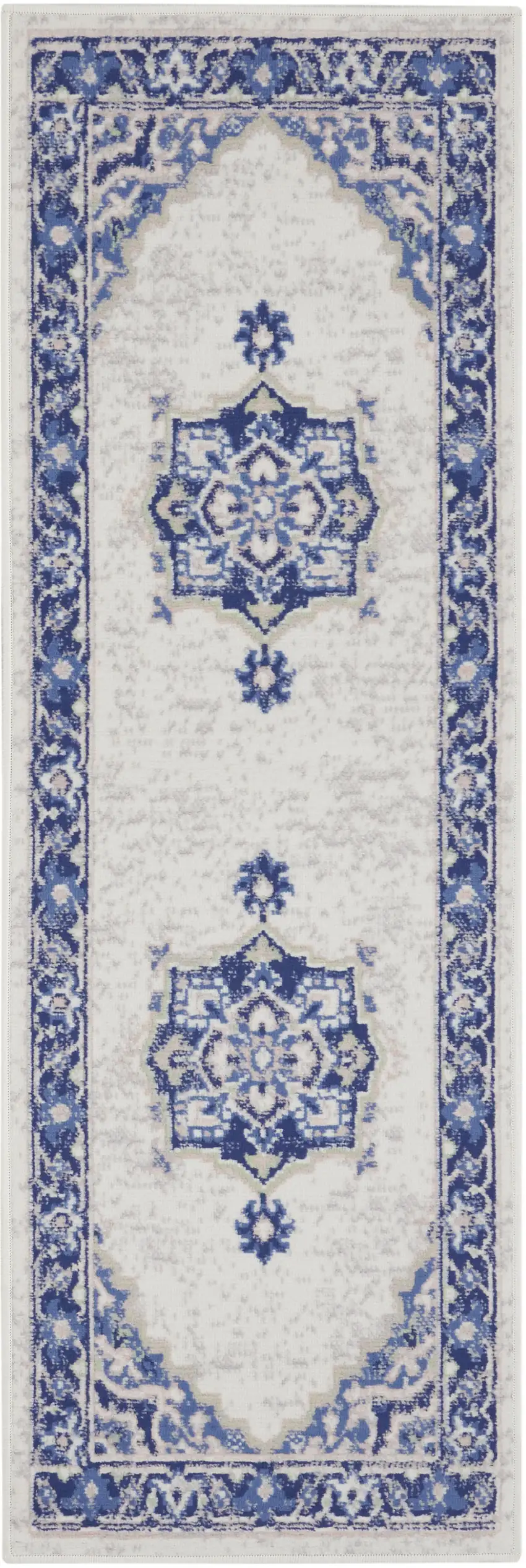 6' Ivory and Blue Floral Runner Rug Photo 2