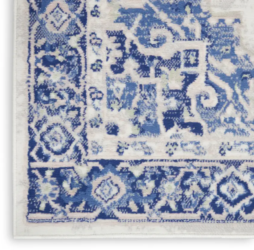 6' Ivory and Blue Floral Runner Rug Photo 5