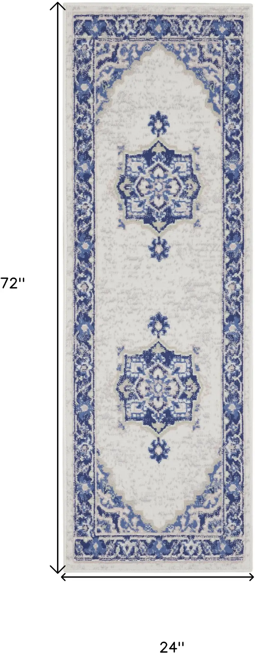 6' Ivory and Blue Floral Runner Rug Photo 3