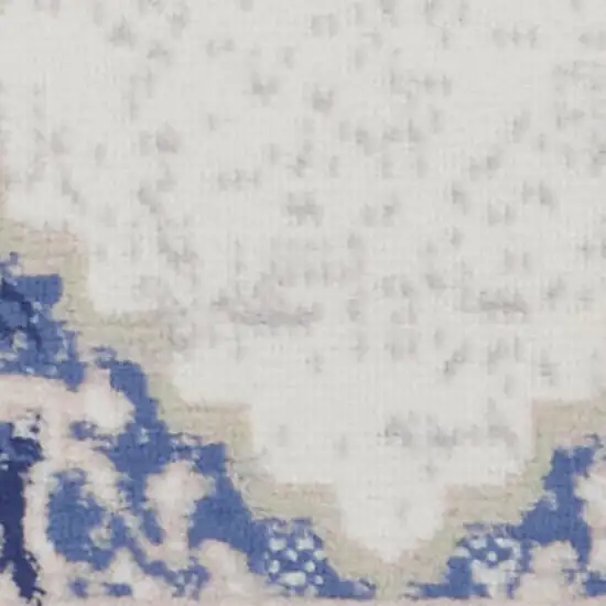 6' Ivory and Blue Floral Runner Rug Photo 6