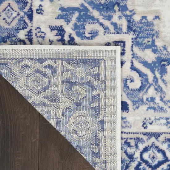6' Ivory and Blue Floral Runner Rug Photo 5
