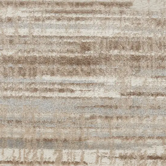 8' Ivory and Blue Geometric Distressed Non Skid Runner Rug Photo 1