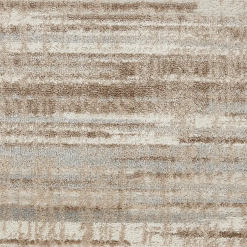 8' Ivory and Blue Geometric Distressed Non Skid Runner Rug Photo 1