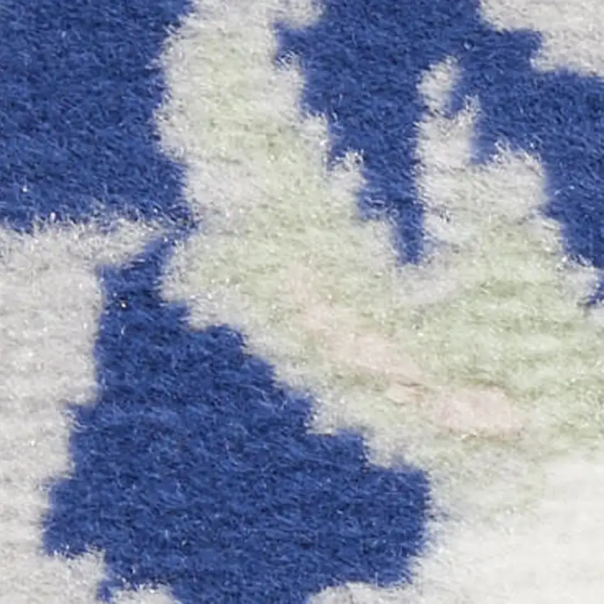 8' Ivory and Blue Geometric Distressed Non Skid Runner Rug Photo 5