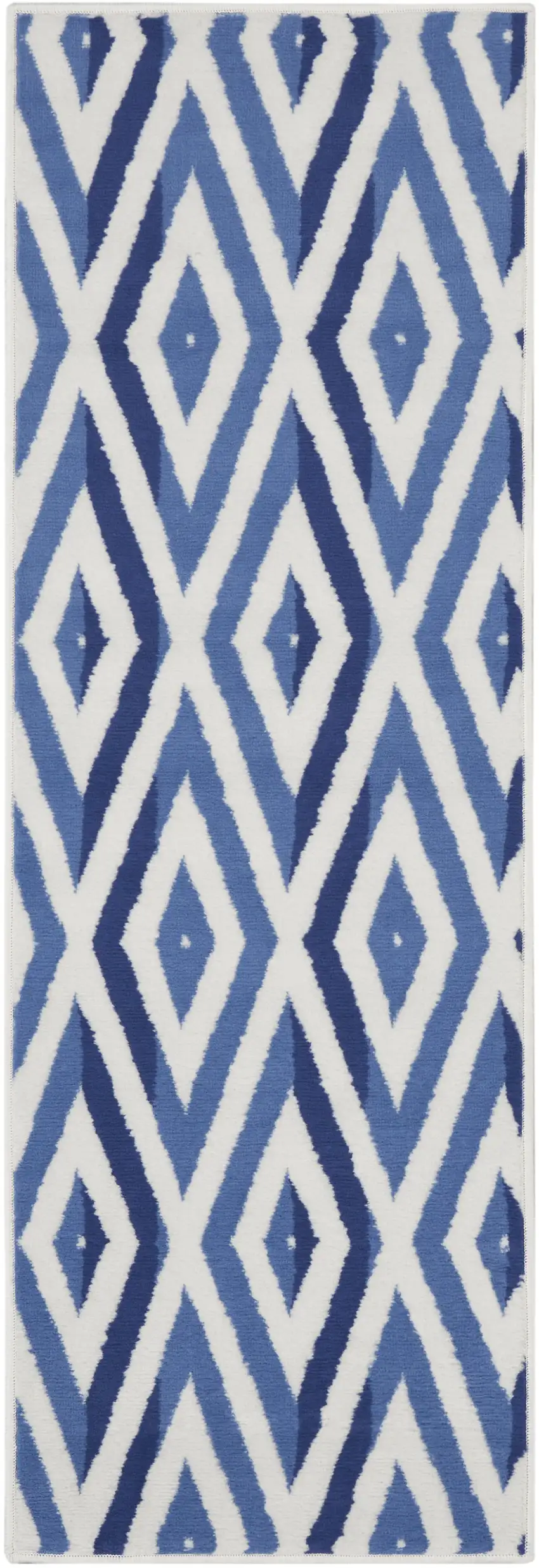 8' Ivory and Blue Geometric Distressed Non Skid Runner Rug Photo 7