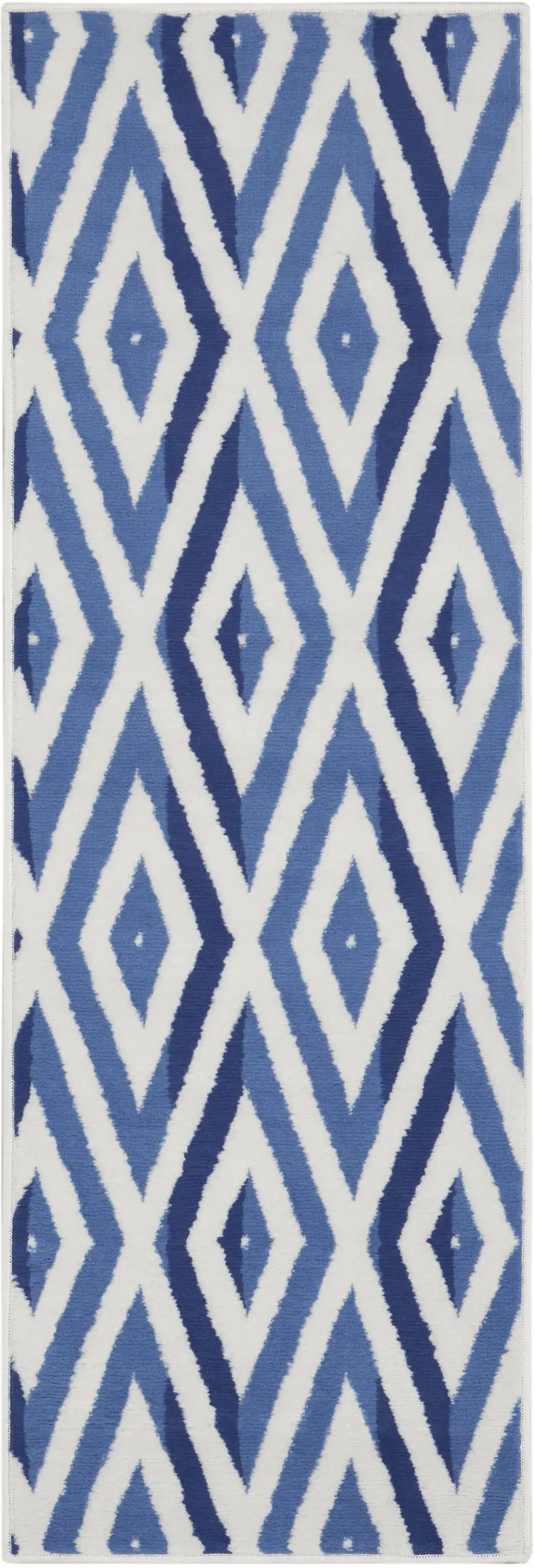 8' Ivory and Blue Geometric Distressed Non Skid Runner Rug Photo 2