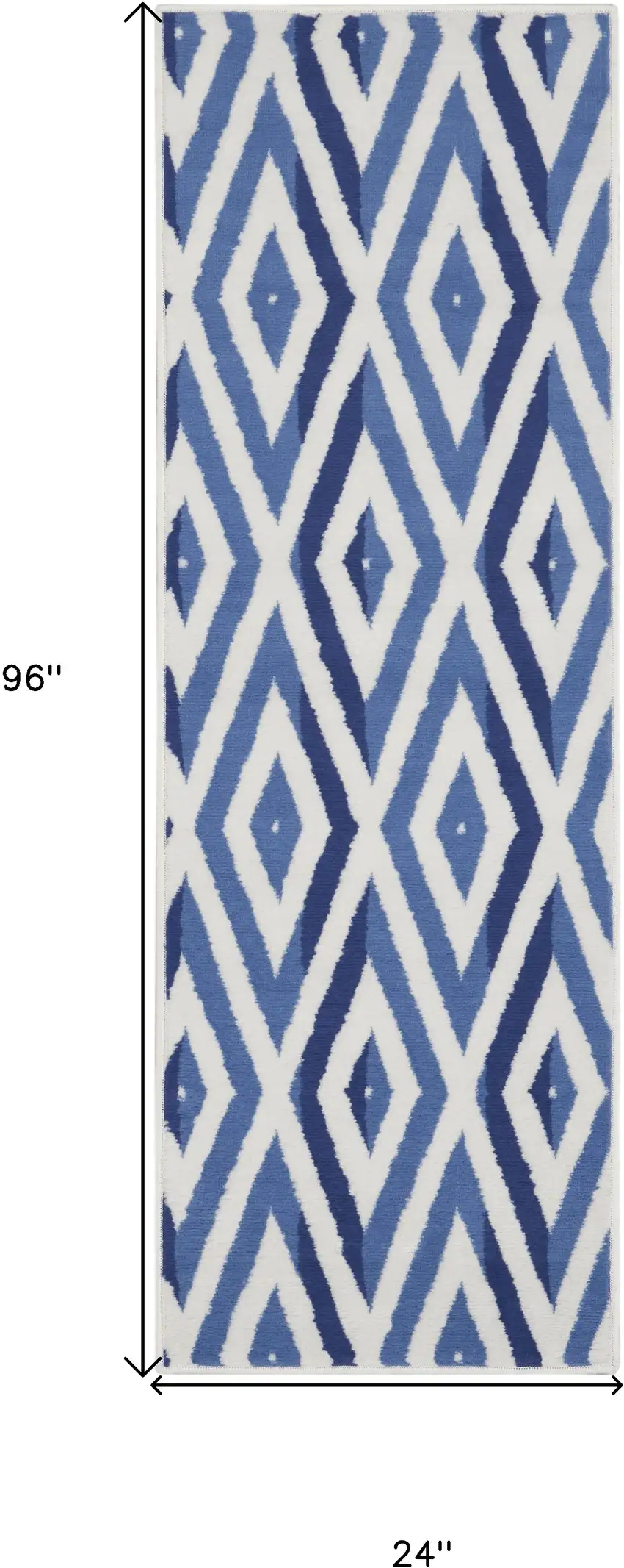 8' Ivory and Blue Geometric Distressed Non Skid Runner Rug Photo 3