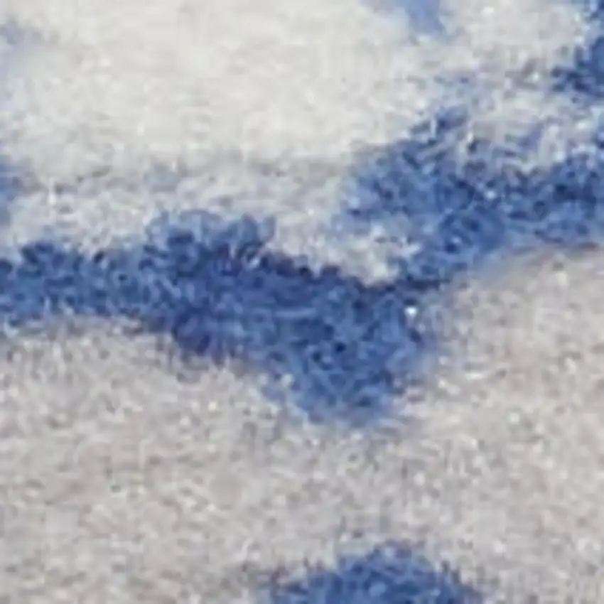 8' Ivory and Blue Geometric Distressed Non Skid Runner Rug Photo 4