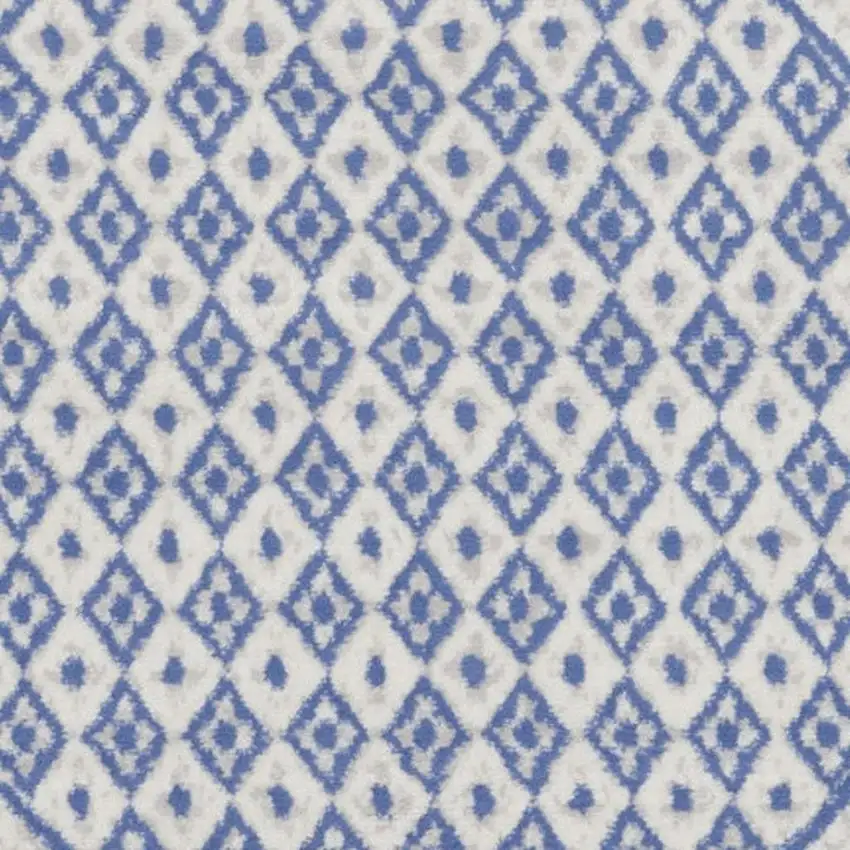 5' Ivory and Blue Geometric Distressed Round Rug Photo 3