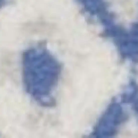 5' Ivory and Blue Geometric Distressed Round Rug Photo 4