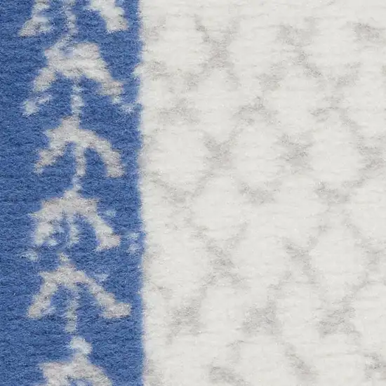 6' Ivory and Blue Geometric Distressed Runner Rug Photo 2