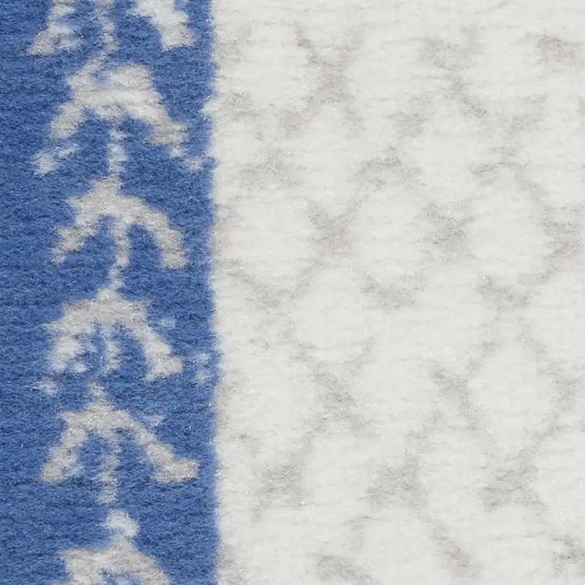 6' Ivory and Blue Geometric Distressed Runner Rug Photo 2