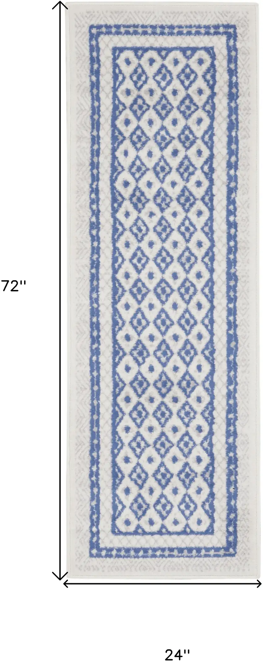 6' Ivory and Blue Geometric Distressed Runner Rug Photo 3