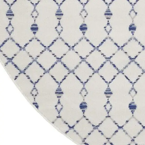 8' Ivory and Blue Geometric Round Rug Photo 4
