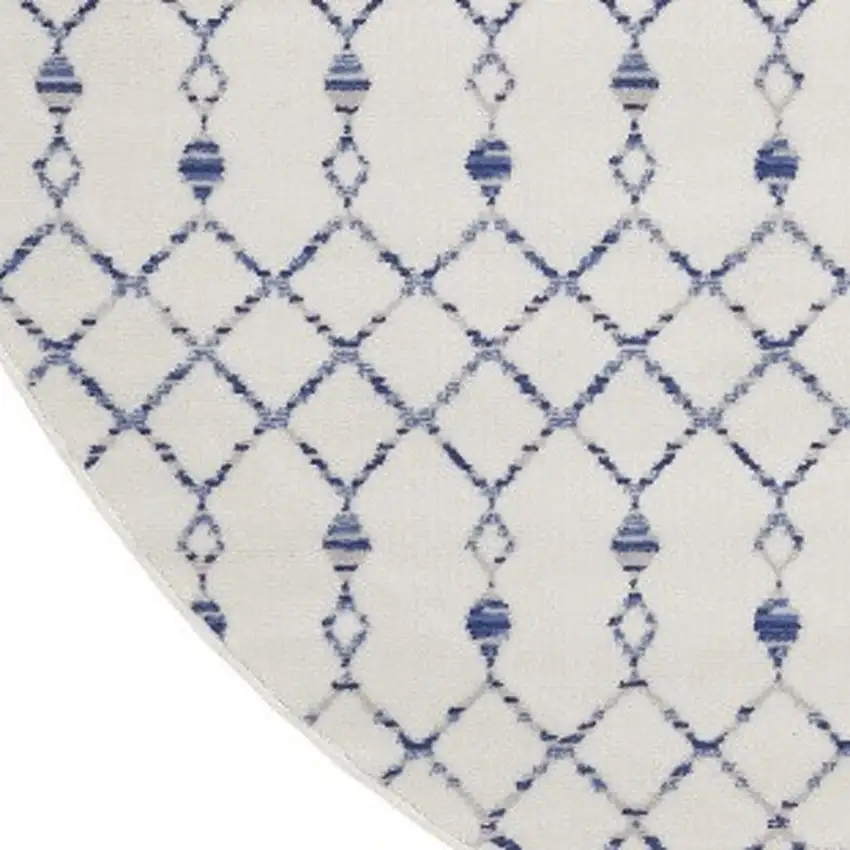8' Ivory and Blue Geometric Round Rug Photo 4