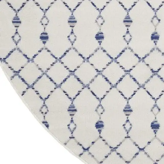 8' Ivory and Blue Geometric Round Rug Photo 7