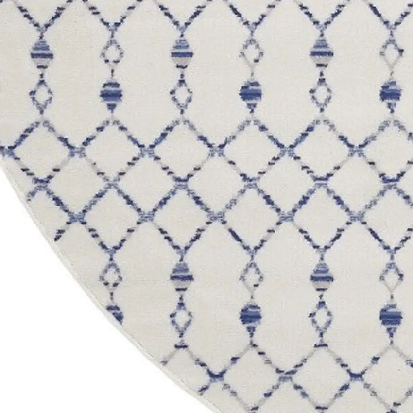 8' Ivory and Blue Geometric Round Rug Photo 7