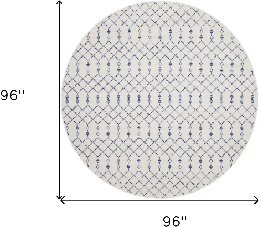 8' Ivory and Blue Geometric Round Rug Photo 3