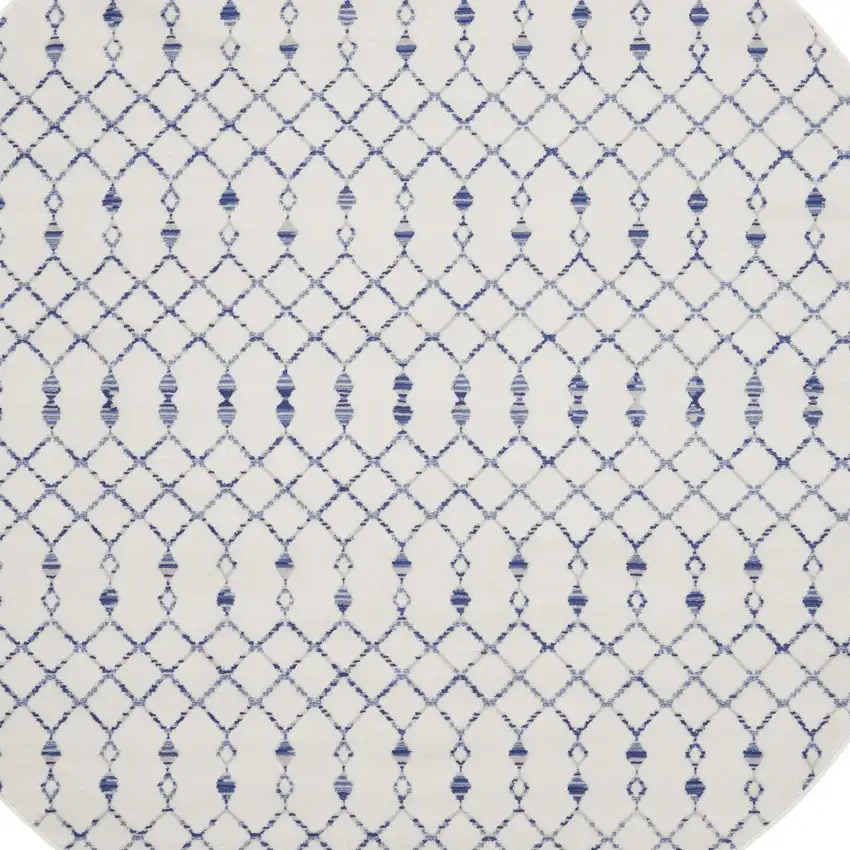 8' Ivory and Blue Geometric Round Rug Photo 5