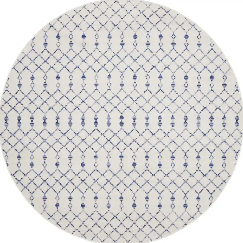 8' Ivory and Blue Geometric Round Rug Photo 6