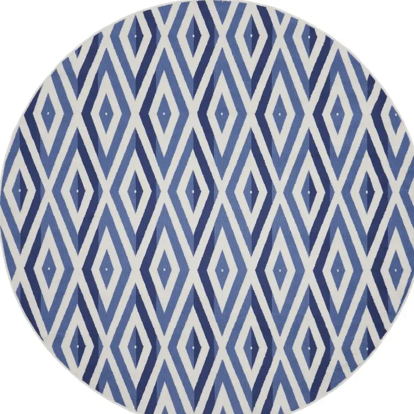 8' Ivory and Blue Geometric Round Rug Photo 7