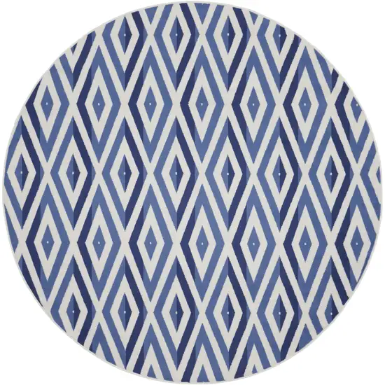 8' Ivory and Blue Geometric Round Rug Photo 1
