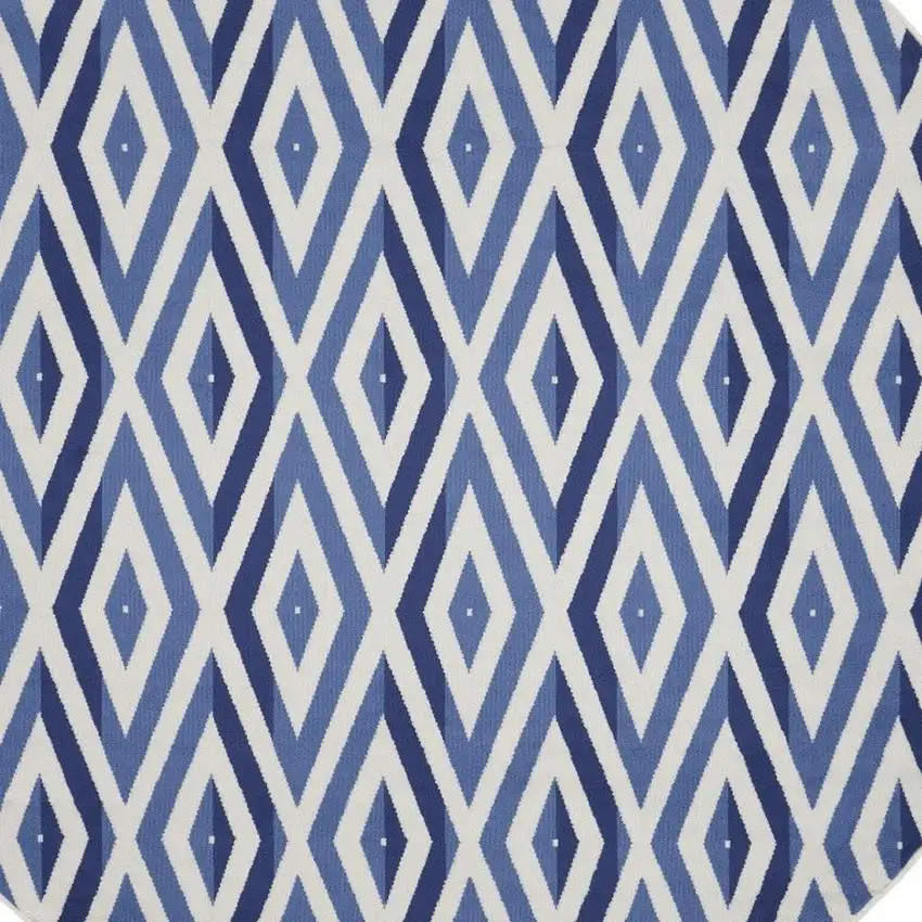 8' Ivory and Blue Geometric Round Rug Photo 8
