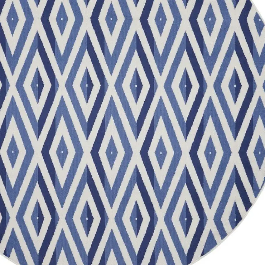 8' Ivory and Blue Geometric Round Rug Photo 4