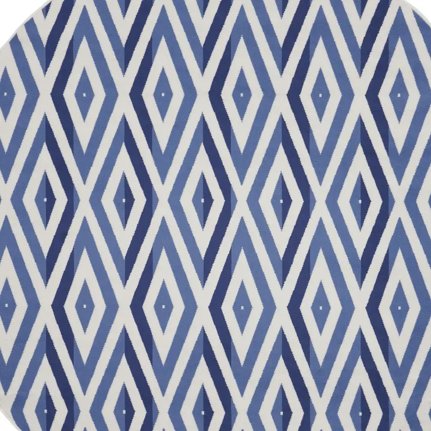 8' Ivory and Blue Geometric Round Rug Photo 6