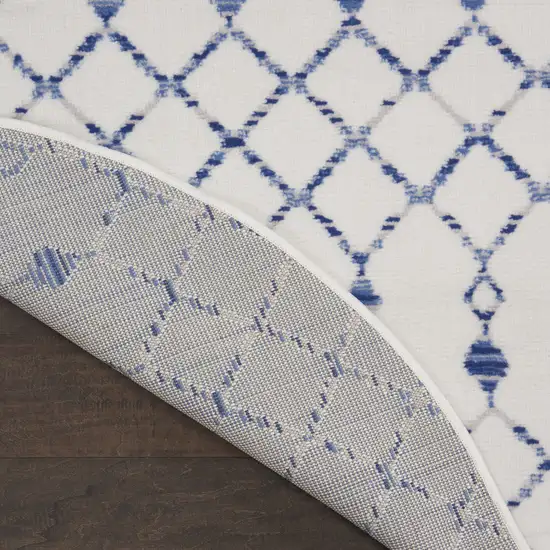 5' Ivory and Blue Geometric Round Rug Photo 9