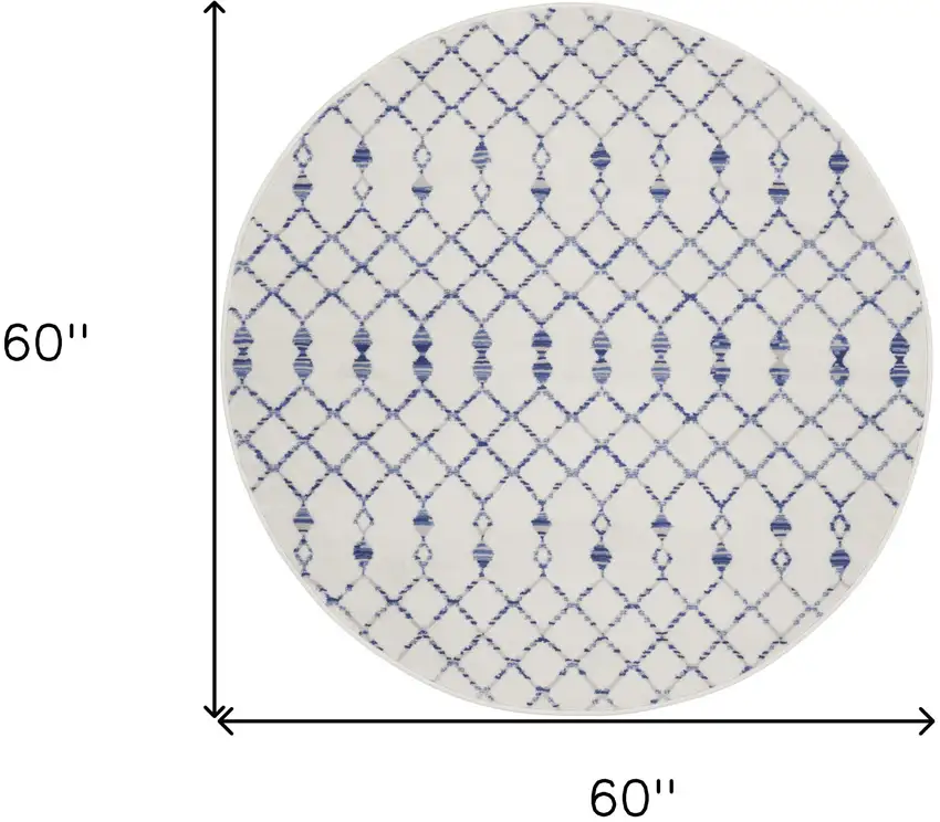 5' Ivory and Blue Geometric Round Rug Photo 3