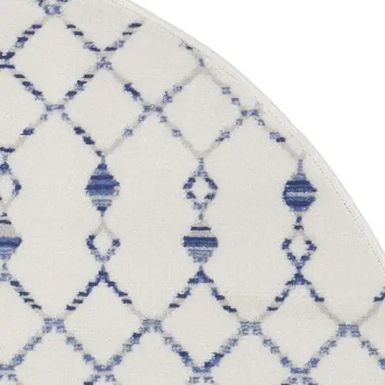 5' Ivory and Blue Geometric Round Rug Photo 3