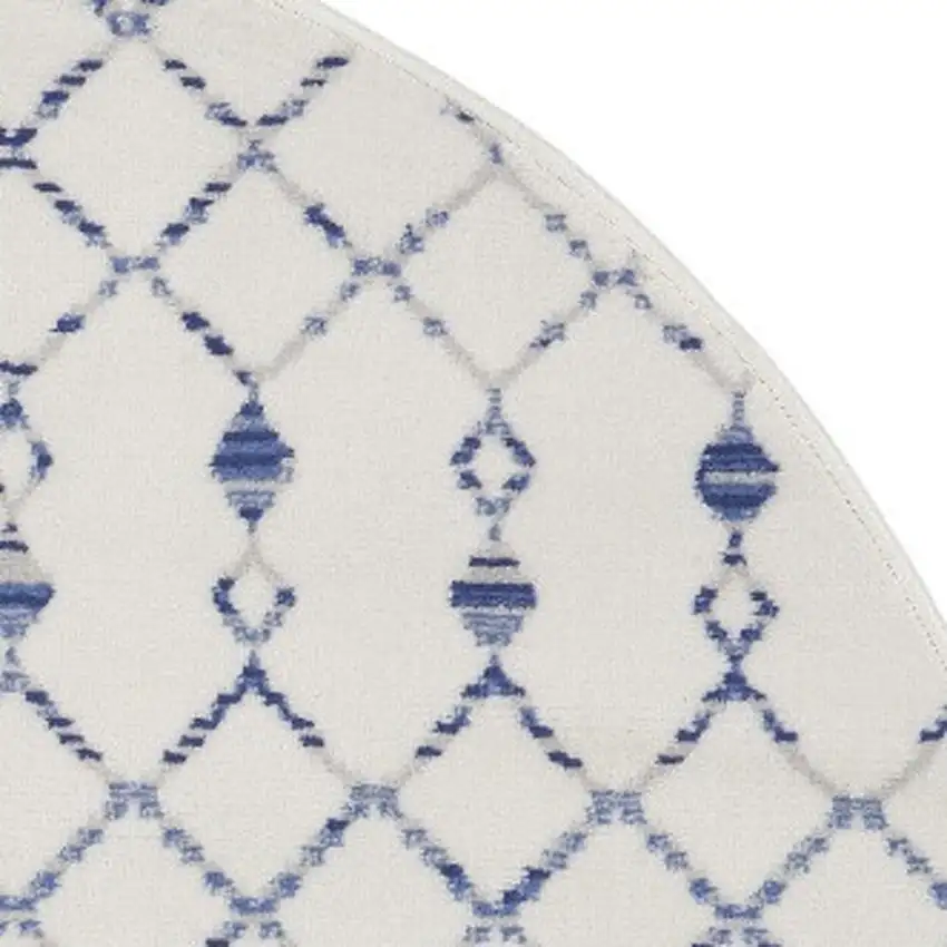 5' Ivory and Blue Geometric Round Rug Photo 3