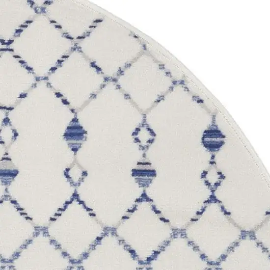 5' Ivory and Blue Geometric Round Rug Photo 7