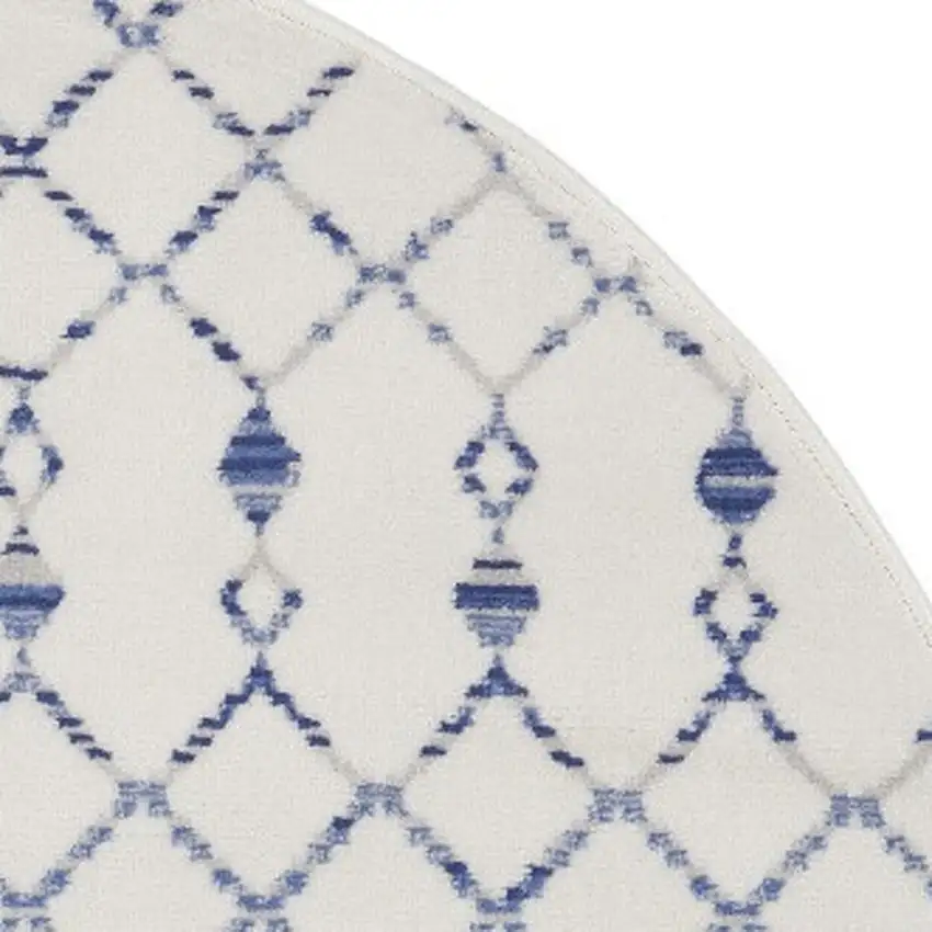 5' Ivory and Blue Geometric Round Rug Photo 7
