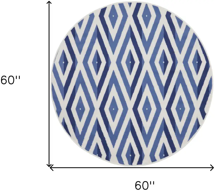5' Ivory and Blue Geometric Round Rug Photo 3