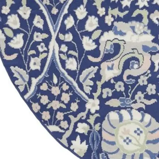 5' Ivory and Blue Geometric Round Rug Photo 3