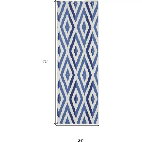 6' Ivory and Blue Geometric Runner Rug Photo 3