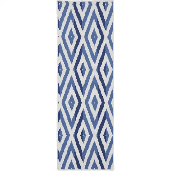 6' Ivory and Blue Geometric Runner Rug Photo 1