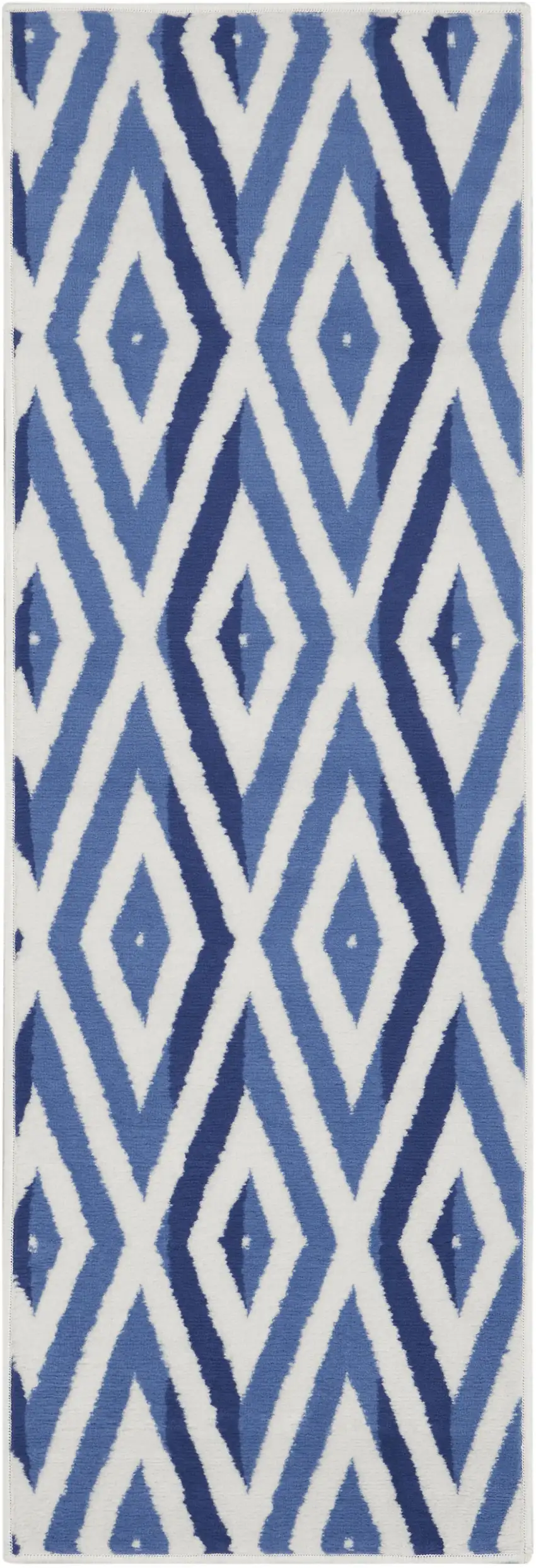 6' Ivory and Blue Geometric Runner Rug Photo 1