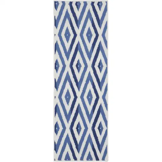 6' Ivory and Blue Geometric Runner Rug Photo 2